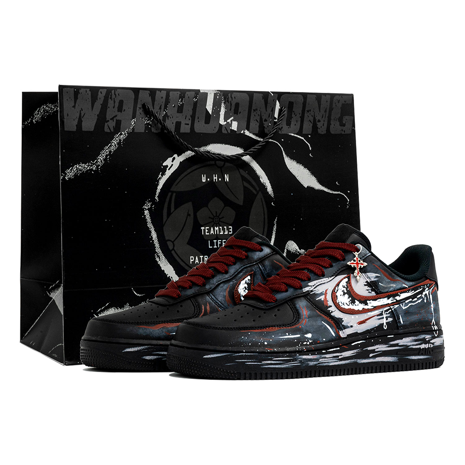 

Кроссовки скейтбордические мужские Air Force 1 Wan Hua Nong, Chi Di Zi, Shopping Bag Slip Resistant Abrasion Resistant низкие Nike, черный