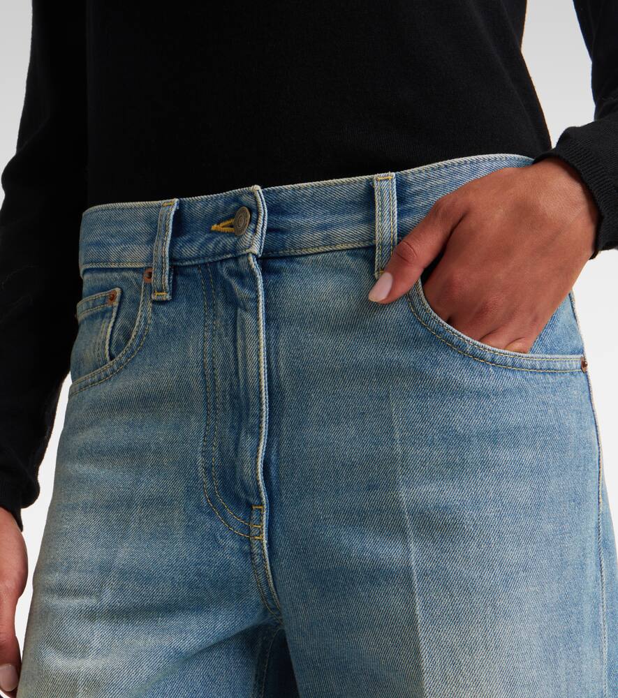 Джинсы с низкой посадкой и широкими штанинами Valentino, Medium Blue Denim — фото 4