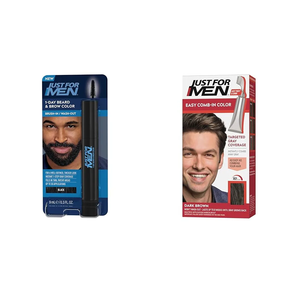Временная краска для бороды и бровей Just for Men 1-Day, для придания густоты и легкого нанесения с помощью расчески. Легко наносится без смешивания с помощью аппликатора-расчески., Black