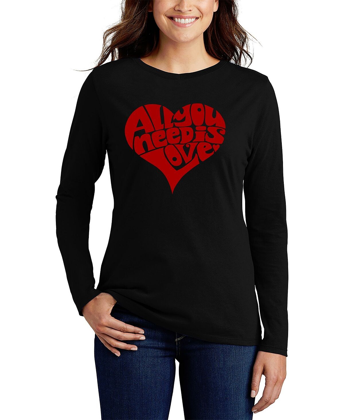 

Женская футболка с длинным рукавом Word Art All You Need Is Love LA Pop Art, черный