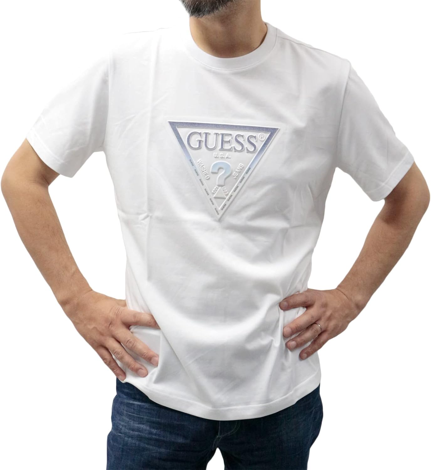 

Мужская футболка Guess с тиснением под джинсы и треугольным рисунком, с коротким рукавом, MN2K8406K, белый