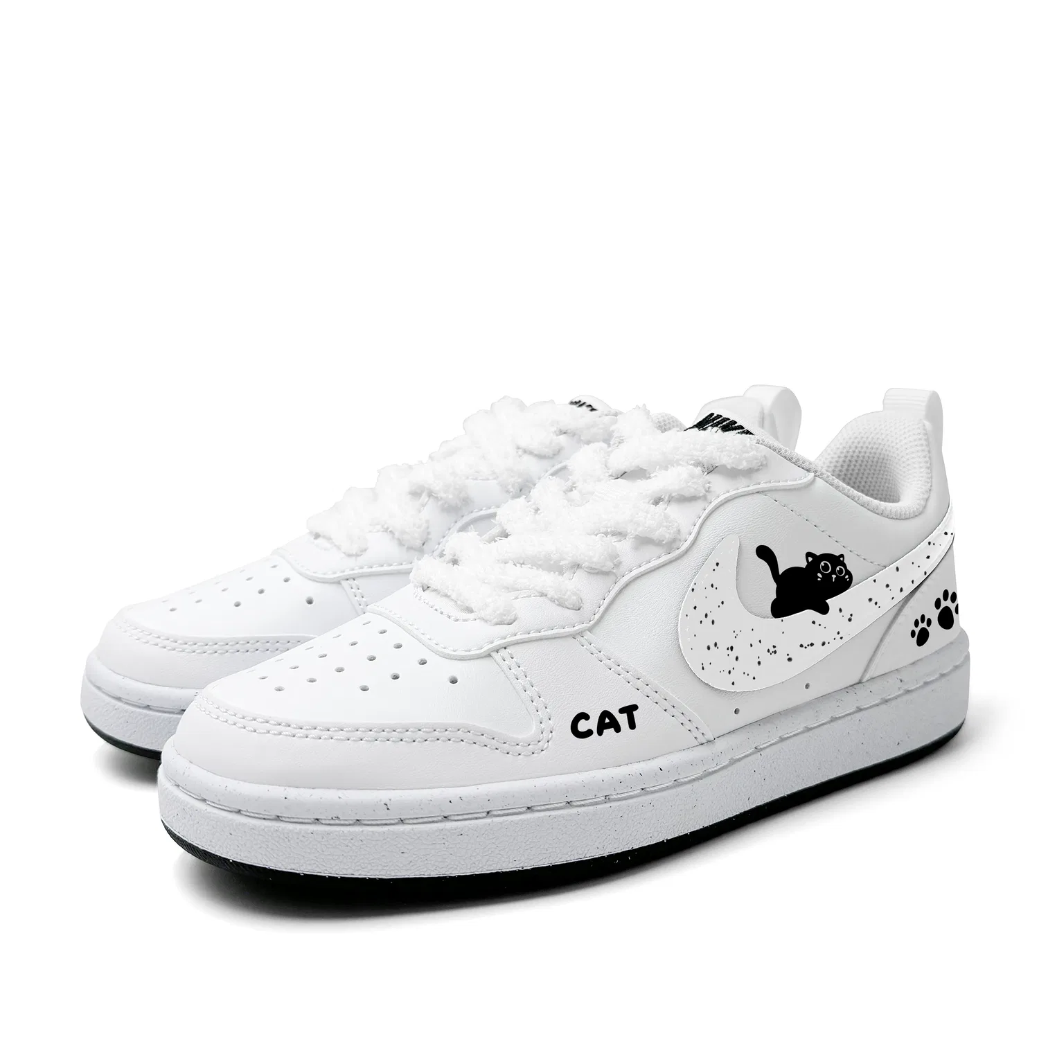 Кроссовки Court Borough Black Cat Lying Down из искусственной кожи, износостойкие, нескользящие, низкий верх Nike, White — фото 4