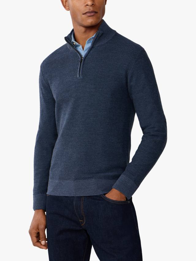 

Свитер с застежкой на четверть из мериносовой шерсти Hackett London, Dark Denim Blue