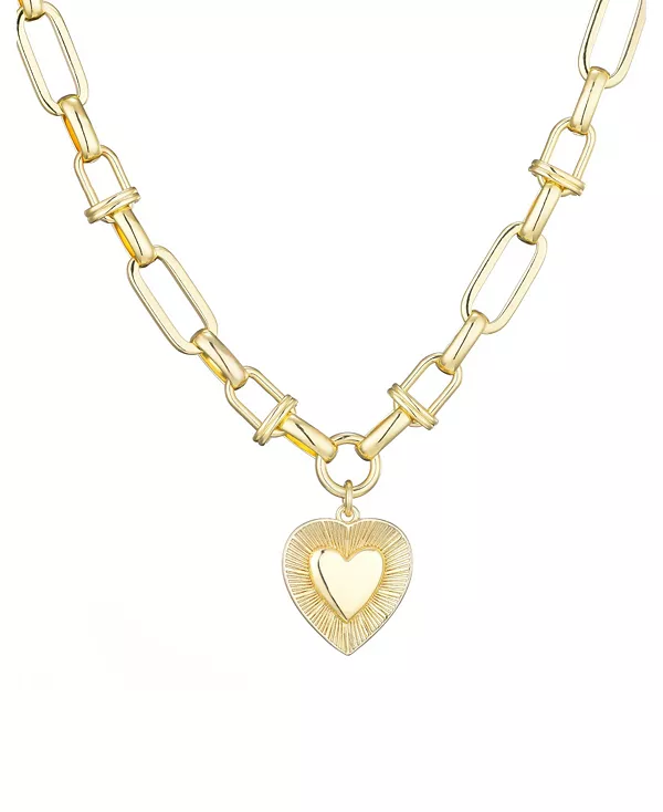 

Золотая цепочка из массивных звеньев смешанного плетения с рифленым сердцем Adornia, gold