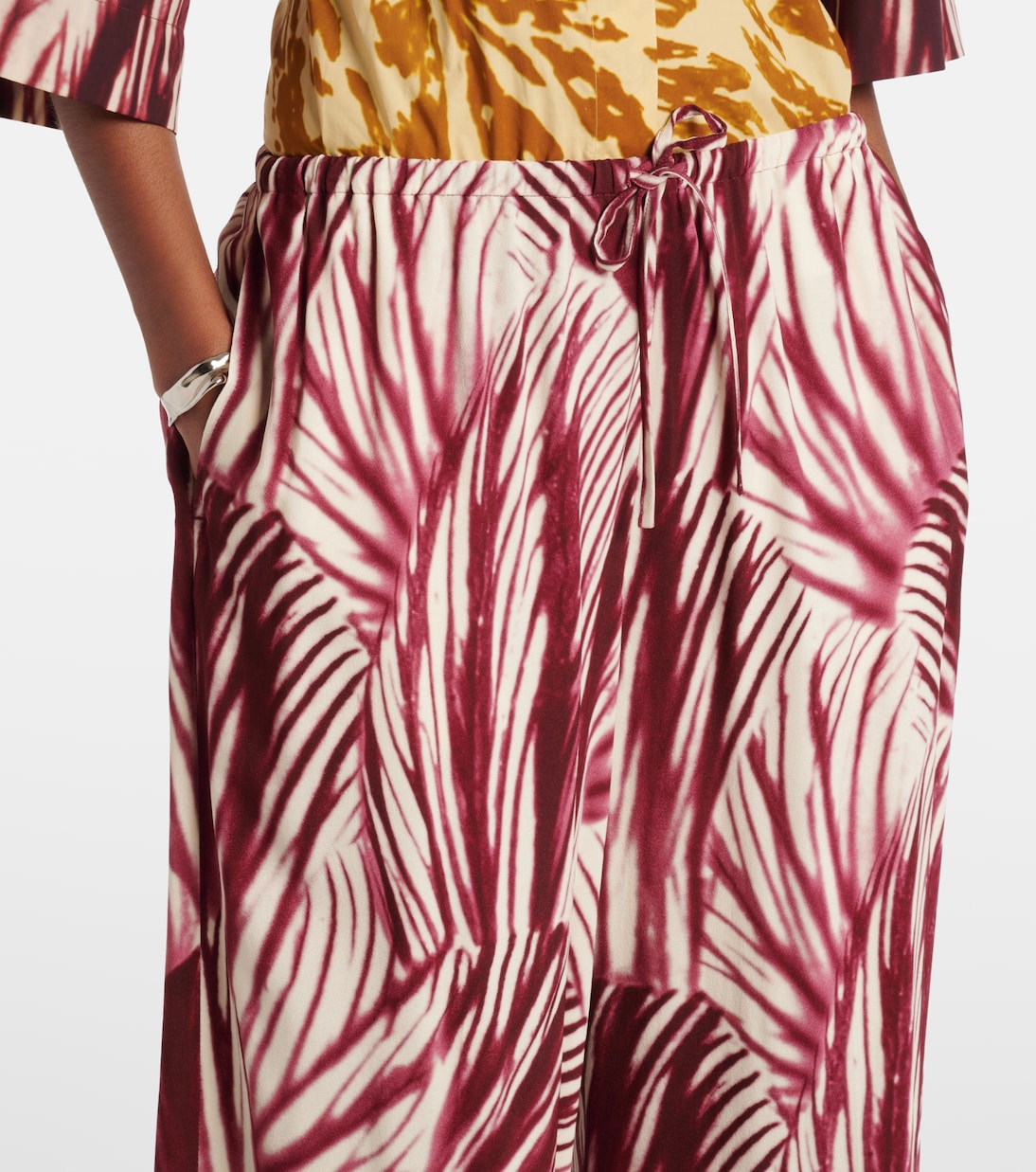 Широкие брюки-клёш из крепдешина Dries Van Noten, бордовый — фото 4