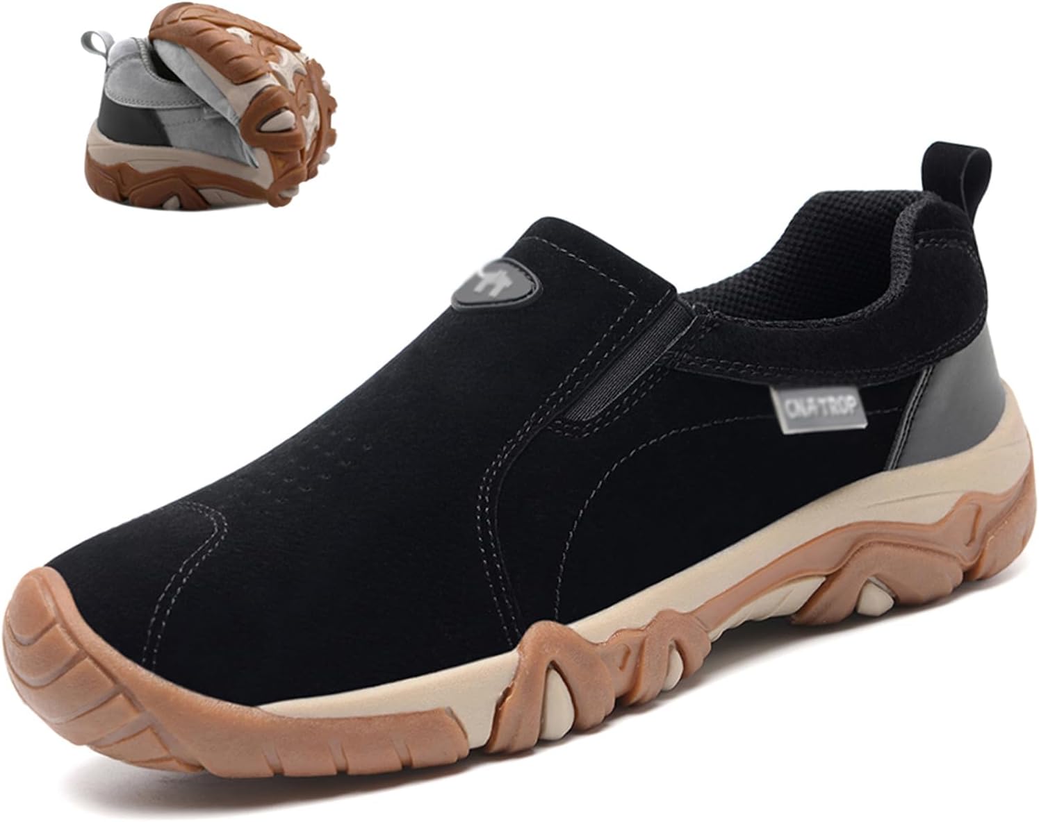 

Мужские кожаные ортопедические слипоны-лоферы, повседневные, с противоскользящей подошвой, на платформе, для прогулок на улице, с поддержкой свода стопы, легкие дышащие обувь и активного отдыха Ptnoka, черный