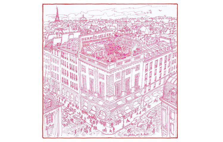 

Roof Garden Шелковый Платок Женский Розовый HERMES