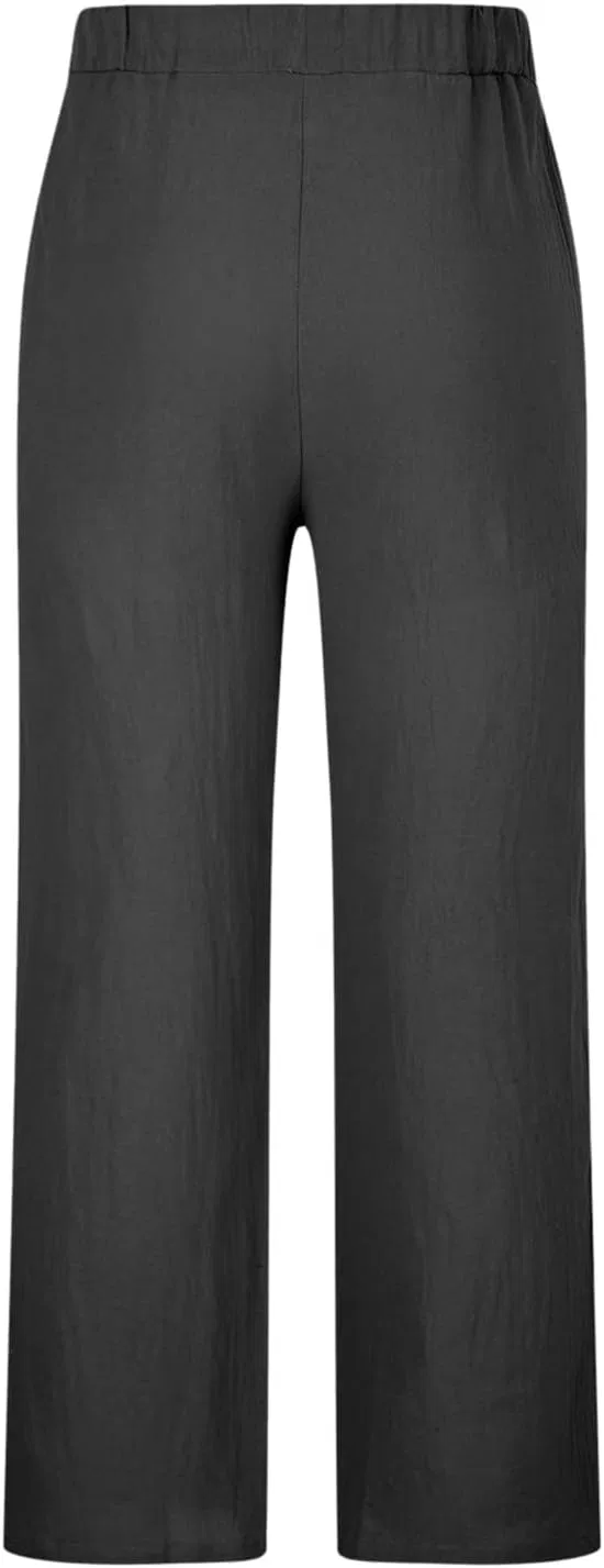 Мужские брюки из хлопка и льна с утяжкой, легкие, с карманами, A01_dark Gray — фото 4