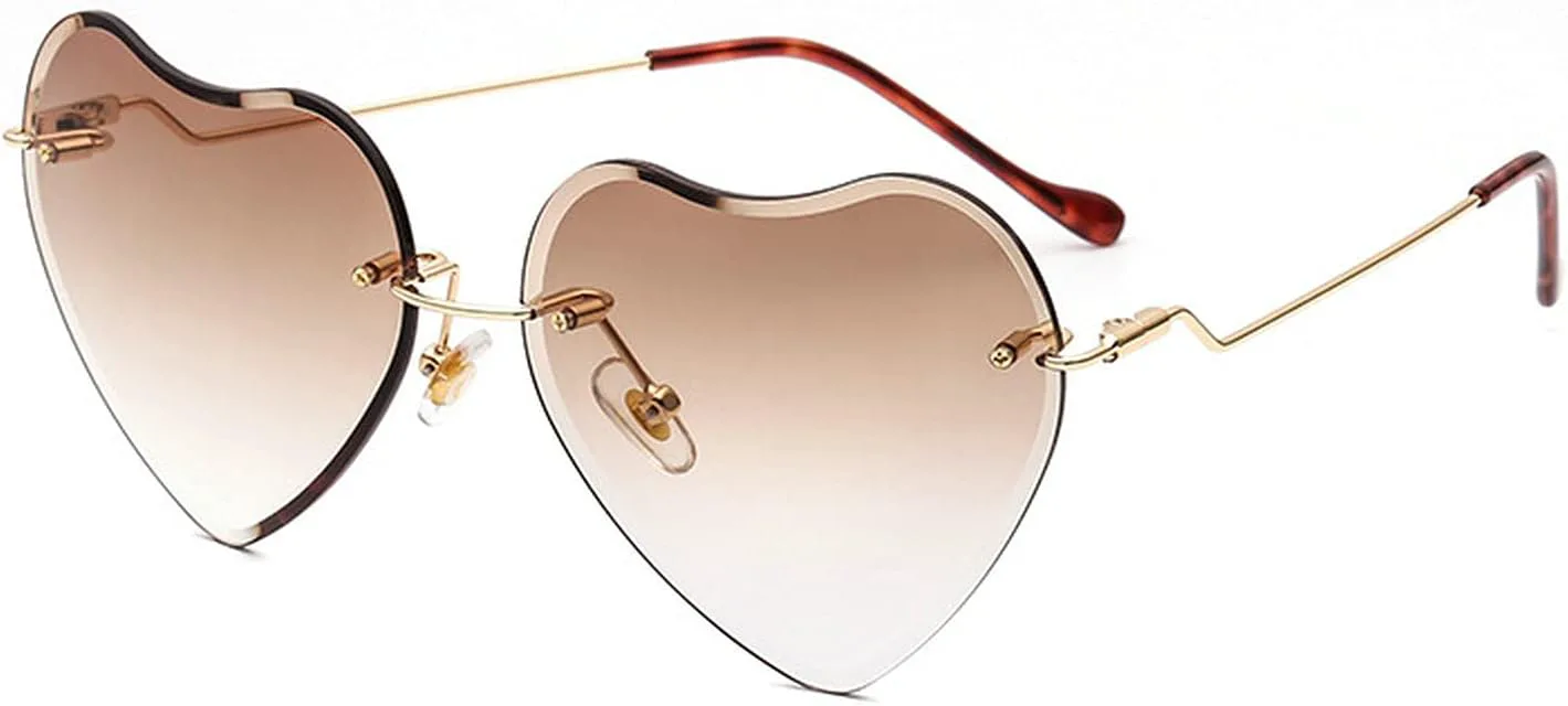 

Солнцезащитные очки COTIA в форме сердца для женщин, без оправы, тонкая металлическая рама, солнцезащитные очки в форме сердца с защитой от УФ-излучения UV400, Tea