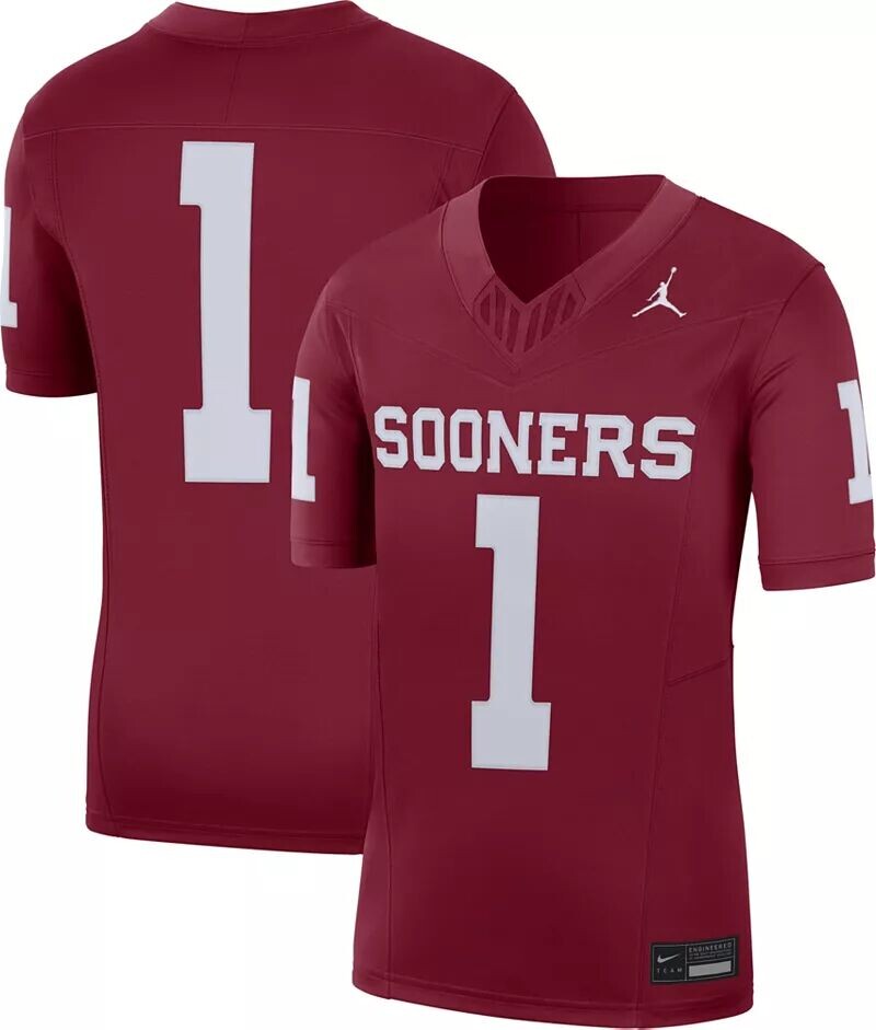 

Мужская футбольная майка Jordan Oklahomaooners #1 Crimson Dri-FIT Limited VF Nike