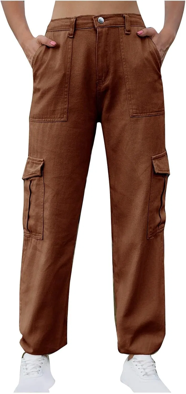 Женские брюки-карго свободного кроя в стиле Y2k, эластичные, с высокой талией и зауженным низом, джинсовые брюки, повседневные, винтажные, для активного отдыха, с карманами