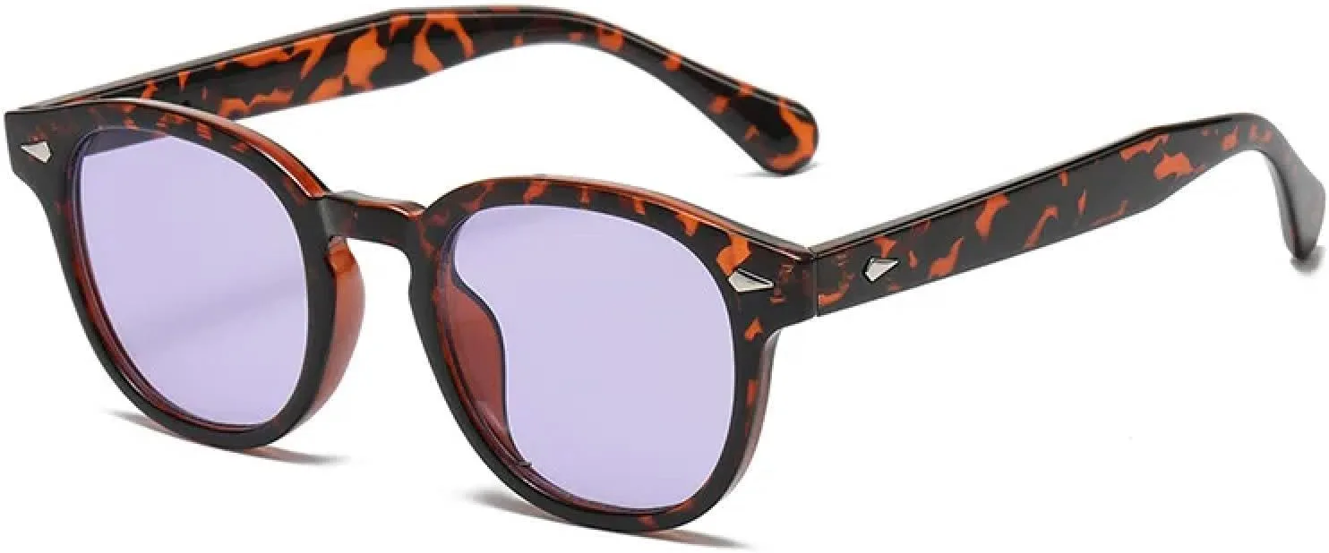 

Винтажные круглые солнцезащитные очки с заклепками для женщин и мужчин, ретро-очки для вождения, леопардовый принт, защита от УФ-излучения UV400 VFDHN, Leopard Purple