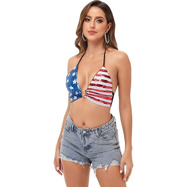 

Женский топ-халтер с пайетками и треугольным вырезом с O-кольцом спереди Anna-Kaci, Sequin Red