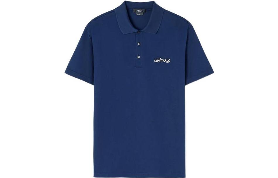 

VERSACE Футболка-поло мужская синяя FW22, Синий, VERSACE Футболка-поло мужская синяя FW22