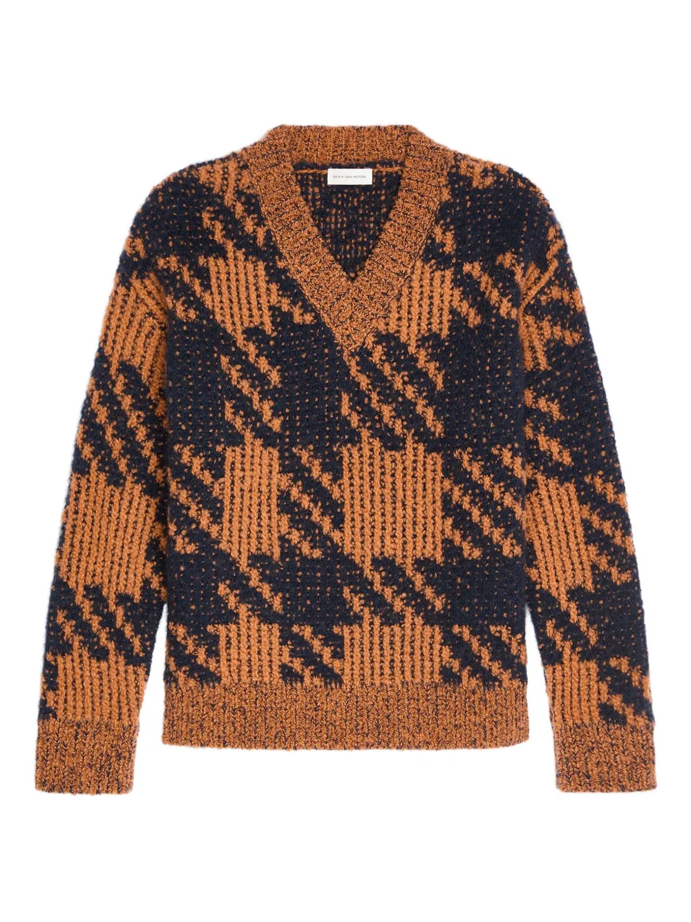 

Свитер в ломаную клетку с V-образным вырезом DRIES VAN NOTEN, коричневый