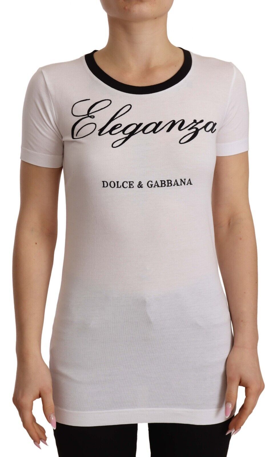 

Шикарная белая хлопковая футболка с круглым вырезом Dolce & Gabbana