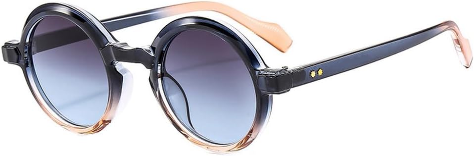 

Ретро круглые панк-солнцезащитные очки для женщин, модные двухцветные градиентные очки с защитой от УФ-излучения UV400, мужские солнцезащитные очки с заклепками WNCKSQ, Blue Tea Gray Blue