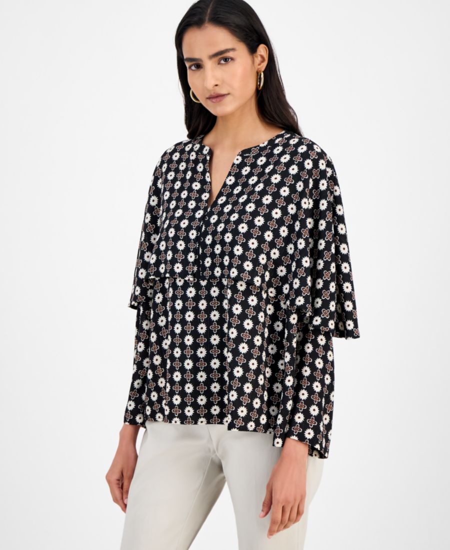 

Женская блузка с принтом и разрезом на воротнике JM Collection, Deep Black Combo