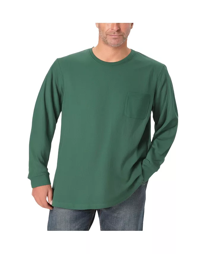 

Мужская футболка Big & Tall с длинным рукавом и карманом, удлиненная облегченная модель без усадки Kingsize, зеленый