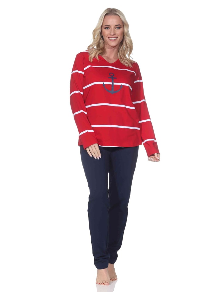

NORMANN Пижама с длинными рукавами, морской стиль в красном цвете