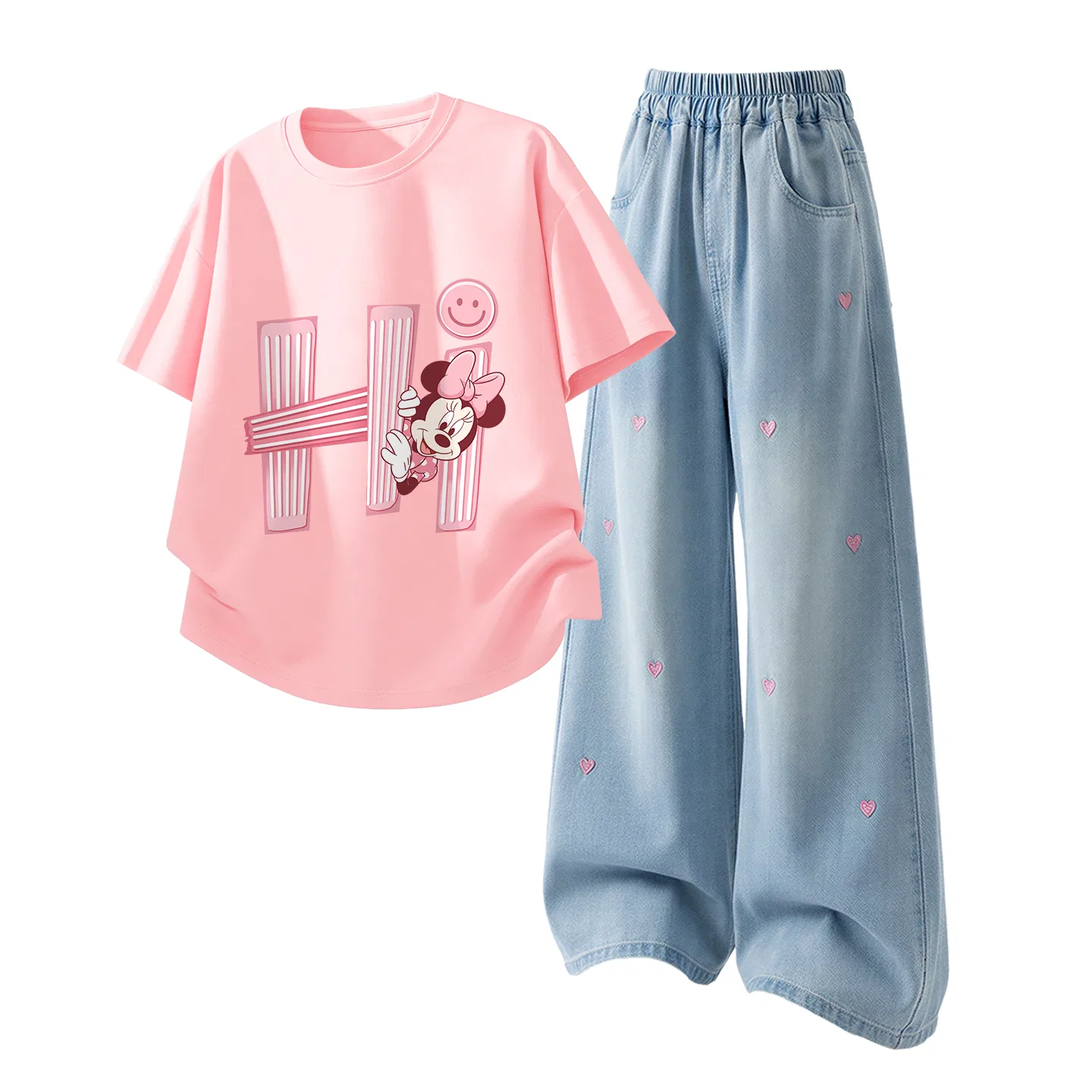 Детский спортивный костюм Casual Sportswear 2 Piece Set Disney, Dazzling K Pink+Solid Color Denim Light Blue — фото 4