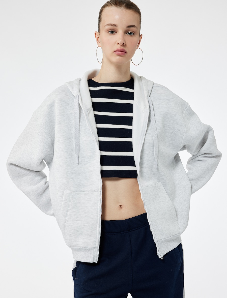 

Толстовка с капюшоном на молнии Koton, светло-серый