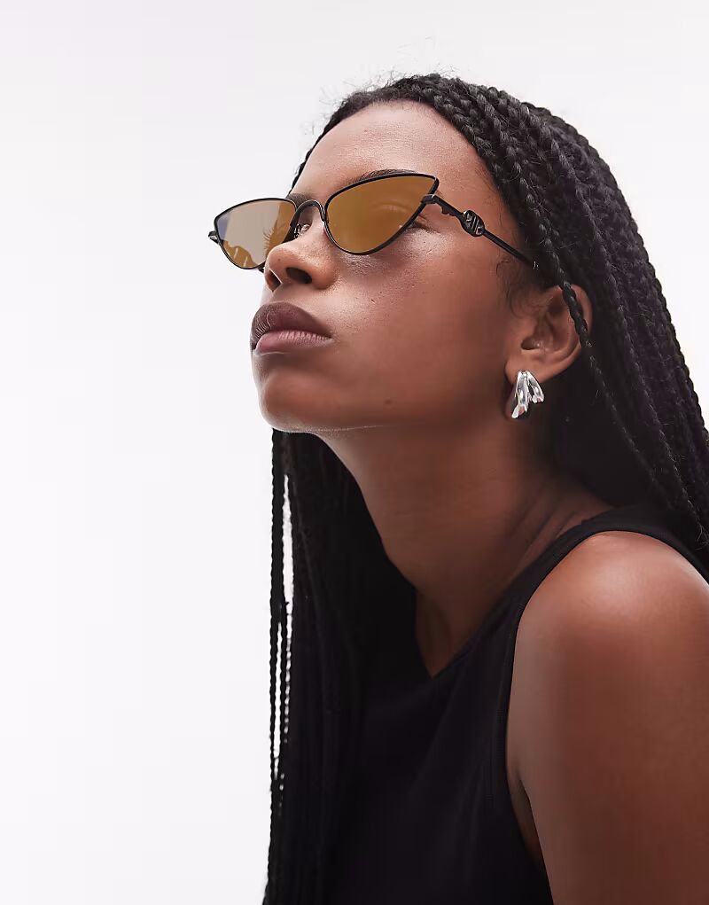 

Солнцезащитные очки Le Specs the soiree slim в металлической оправе «кошачий глаз» черного цвета с коричневыми линзами