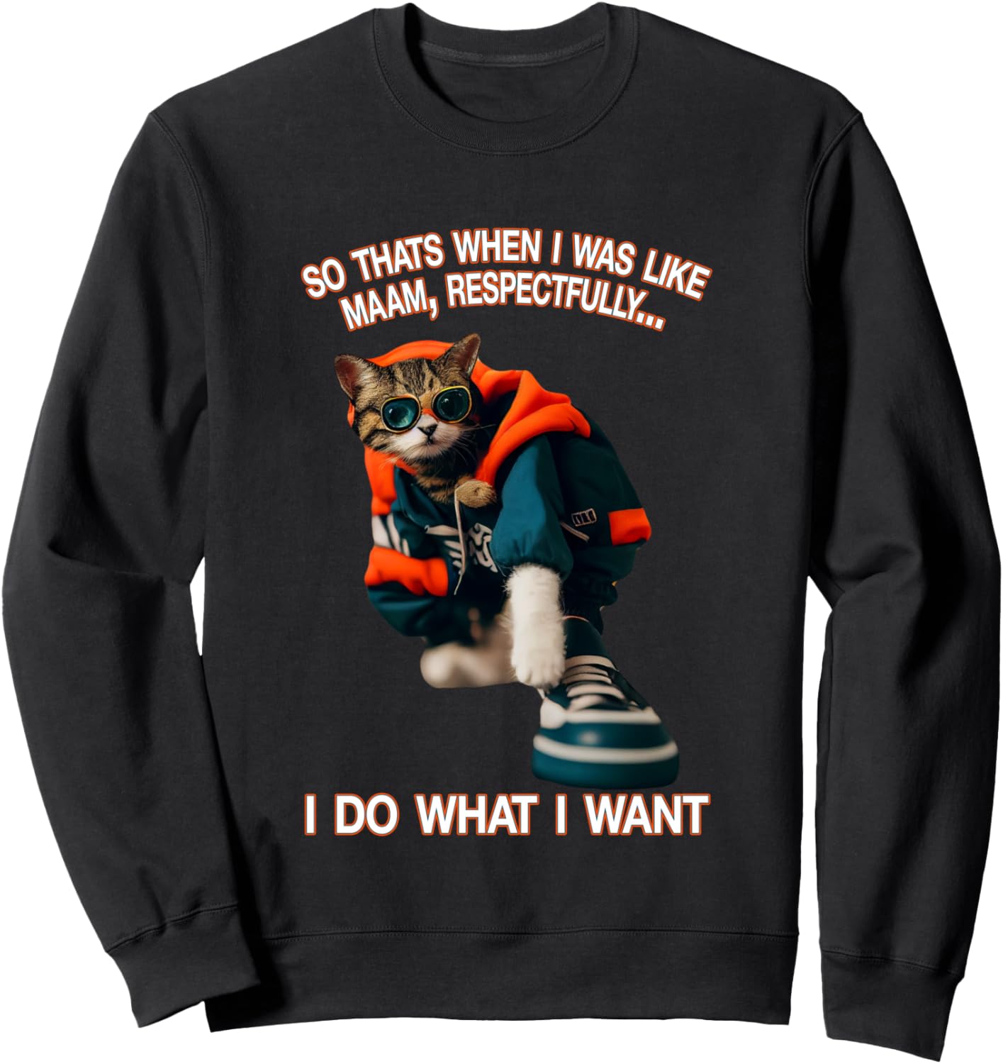 

Мадам, с уважением, я делаю то, что хочу. Забавная шуточная толстовка для любителей кошек Cool Cat Attitude With Sunglasses Style, черный