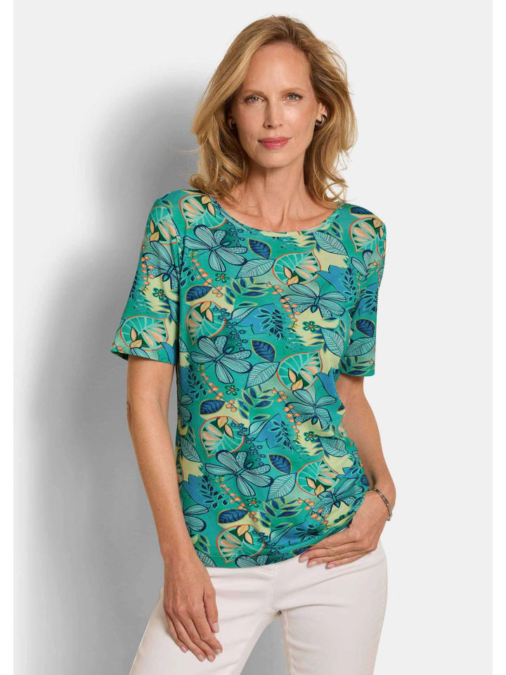 

GOLDNER Футболка с цветочным принтом из Джерси-Сити, цвет шалфейно-синий, с узором