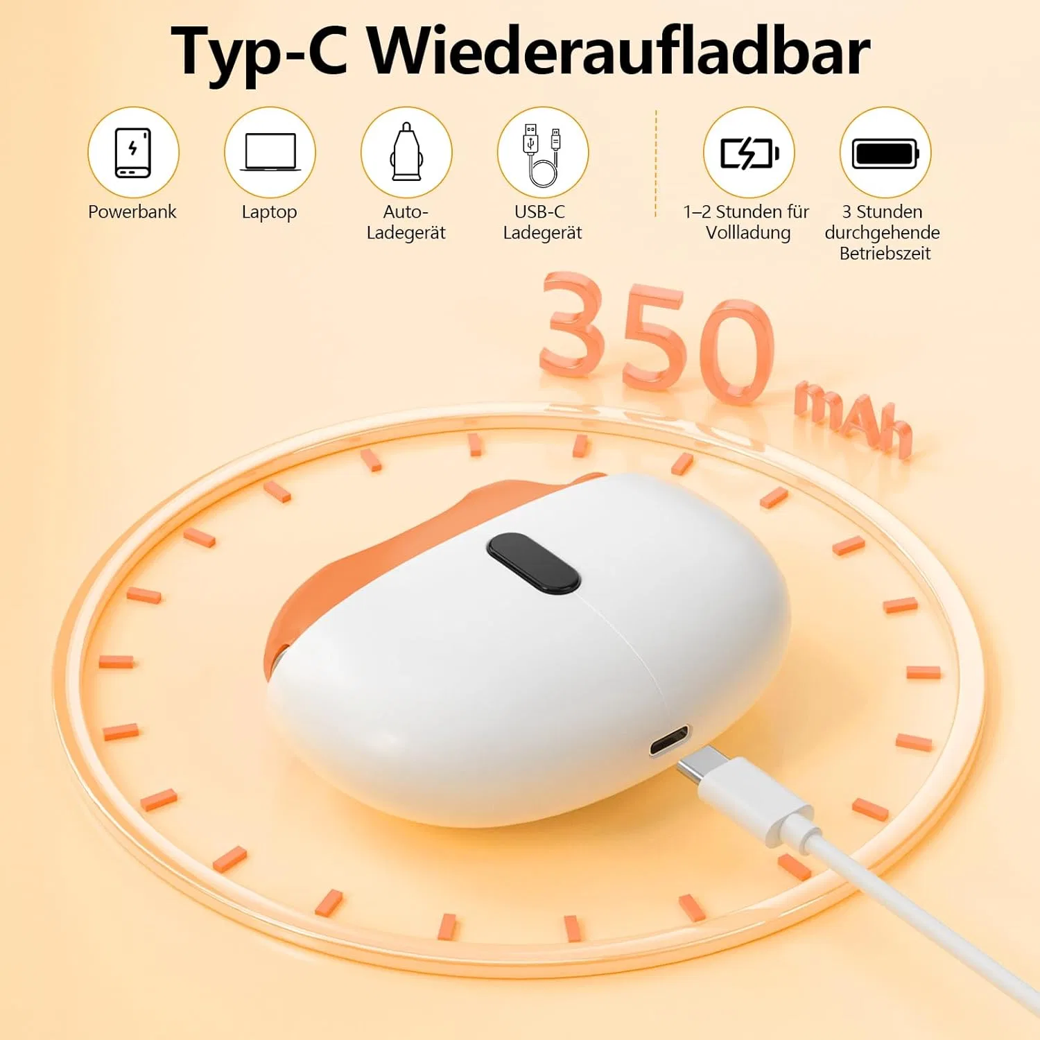 Электрическая пилка-триммер для ногтей 3-в-1 с LED-подсветкой Yoytrf, Orange — фото 4
