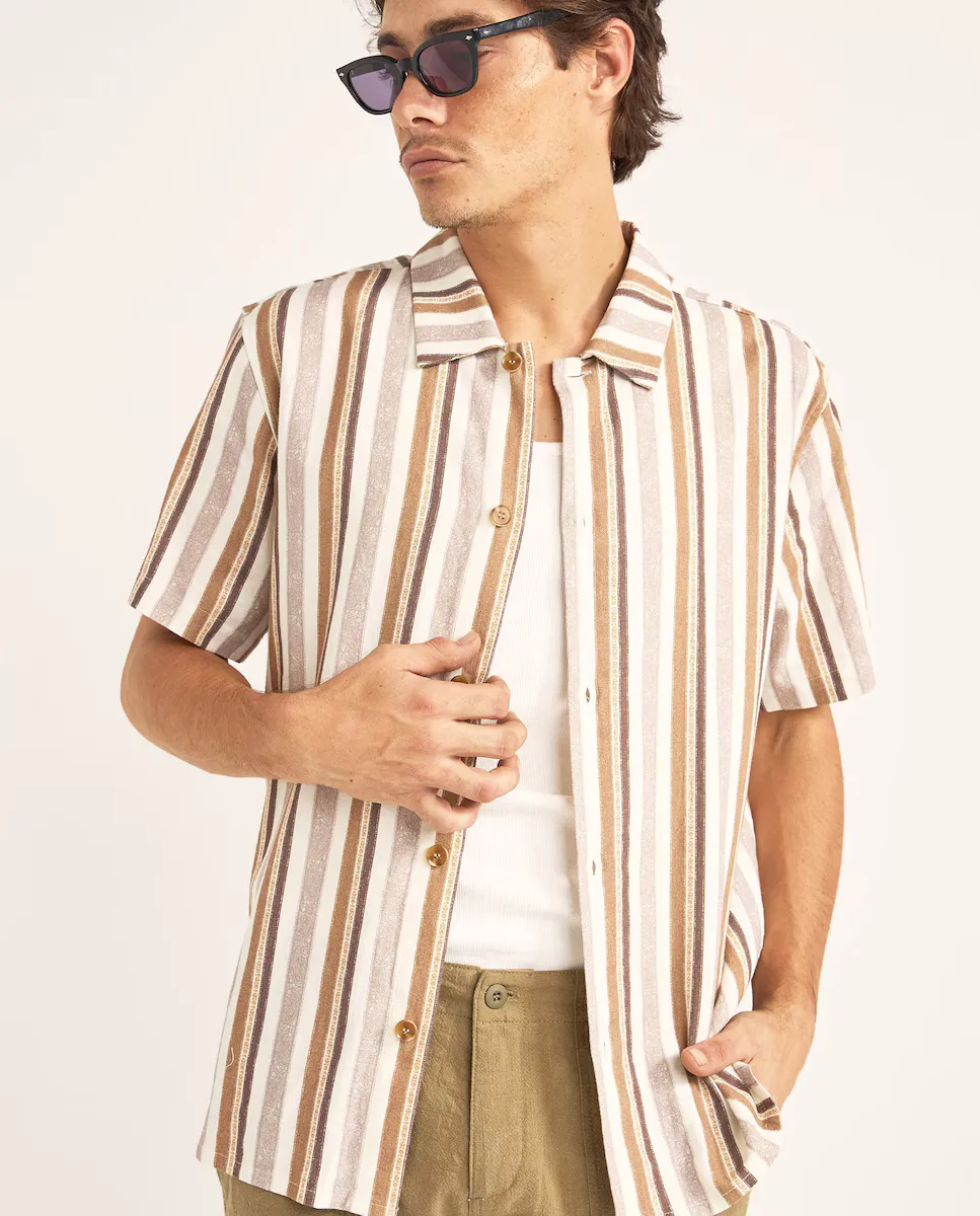 

Мужская рубашка с короткими рукавами и узором Paisley Stripes Regular Fit Rhythm, коричневый