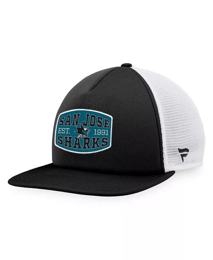 

Мужская черная/белая кепка San Jose Sharks из пенопласта с нашивкой спереди Trucker Snapback Fanatics, черный