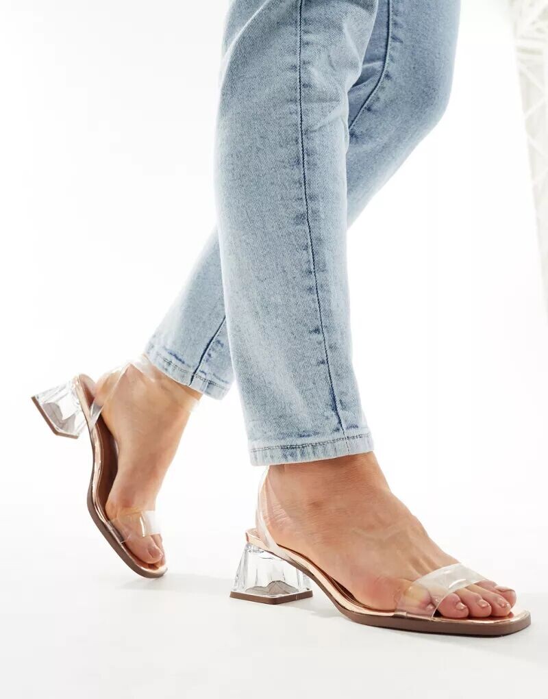 Широкие босоножки Hopeful на блочном каблуке ASOS из прозрачного и розового золота — фото 3