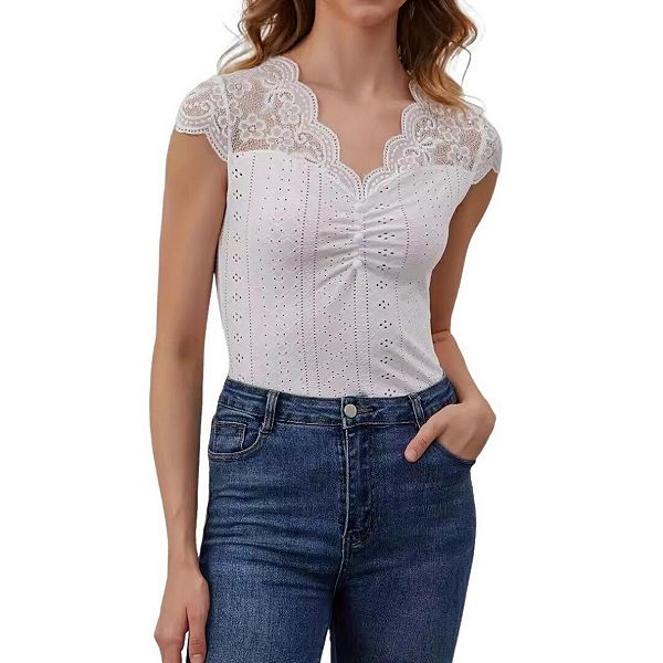 

Женская блузка с кружевной сеткой, V-образным вырезом и вышивкой Yesfashion