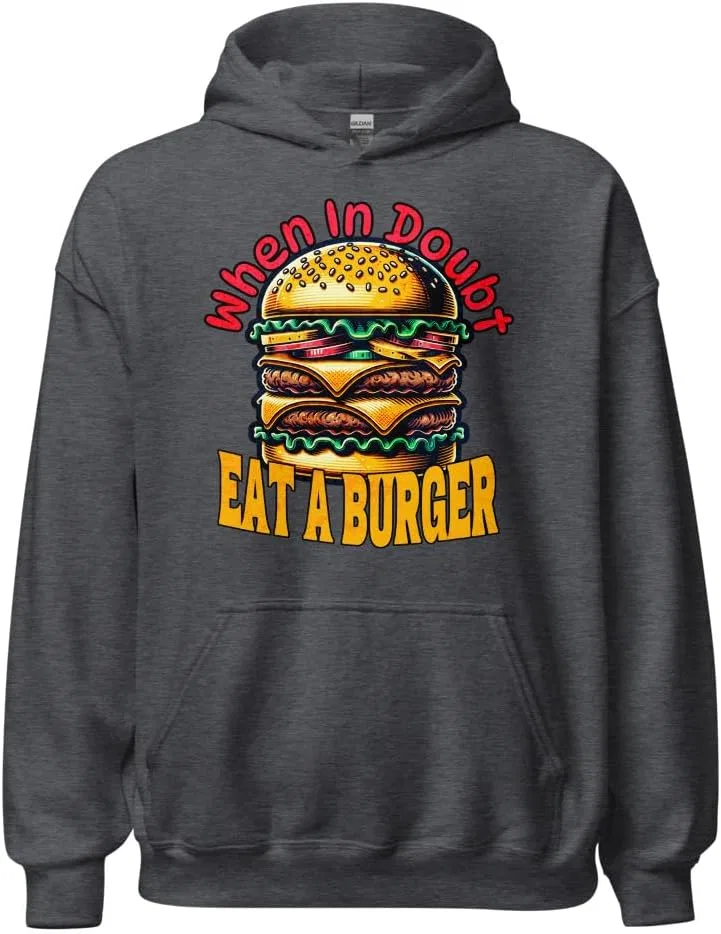 Толстовка Funny Hamburger Lover Unisex, When In Doubt Eat A Burger Generic, Dark Heather