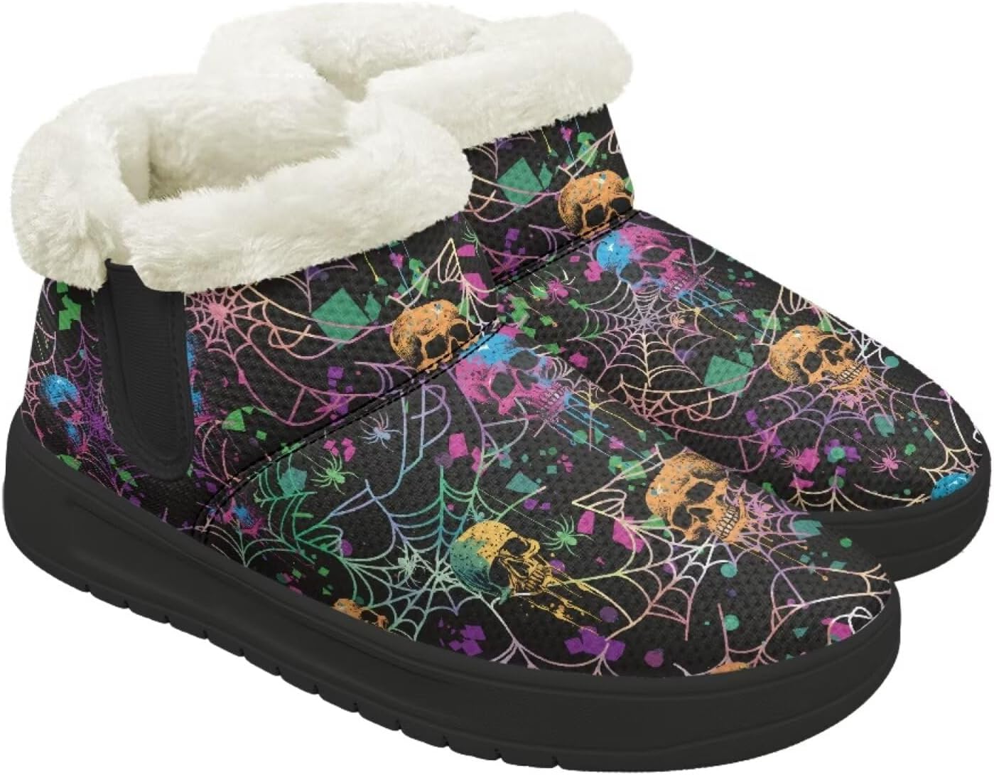 

Зимние ботинки Forchrinse для женщин и мужчин, с меховой подкладкой, уютные теплые ботильоны для прогулок, Halloween Skull Spider Web