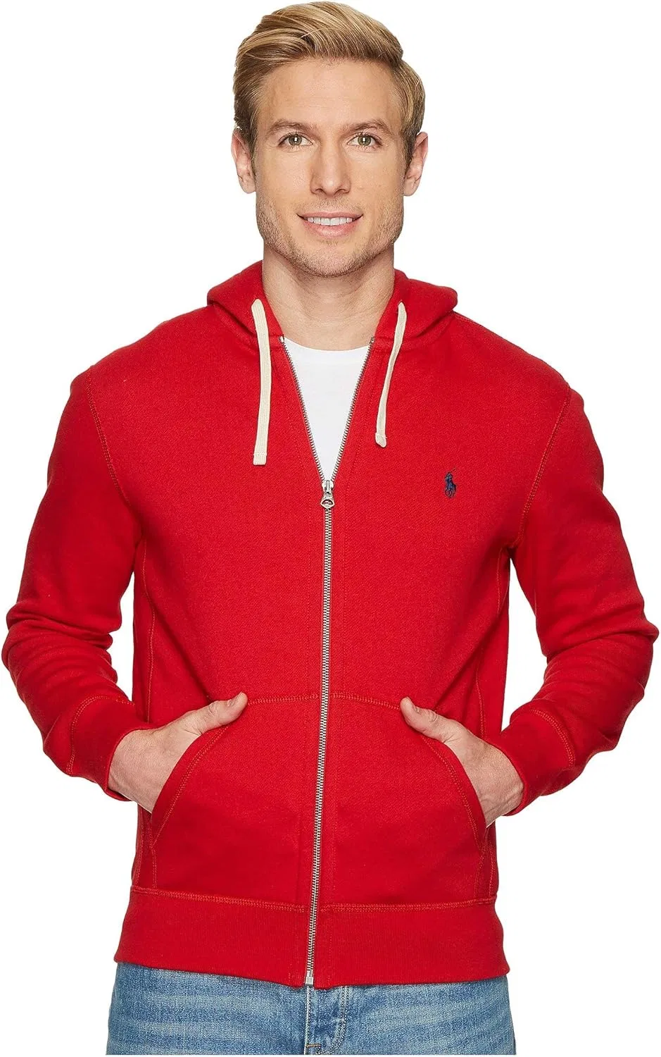 Мужская толстовка Polo Ralph Lauren на молнии, двойного плетения, красный