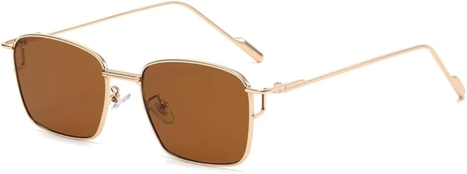 

Модные металлические солнцезащитные очки для женщин, черные, стильные прямоугольные, в маленькой оправе, с защитой от УФ-излучения UV400 MTZJH, Gold Brown