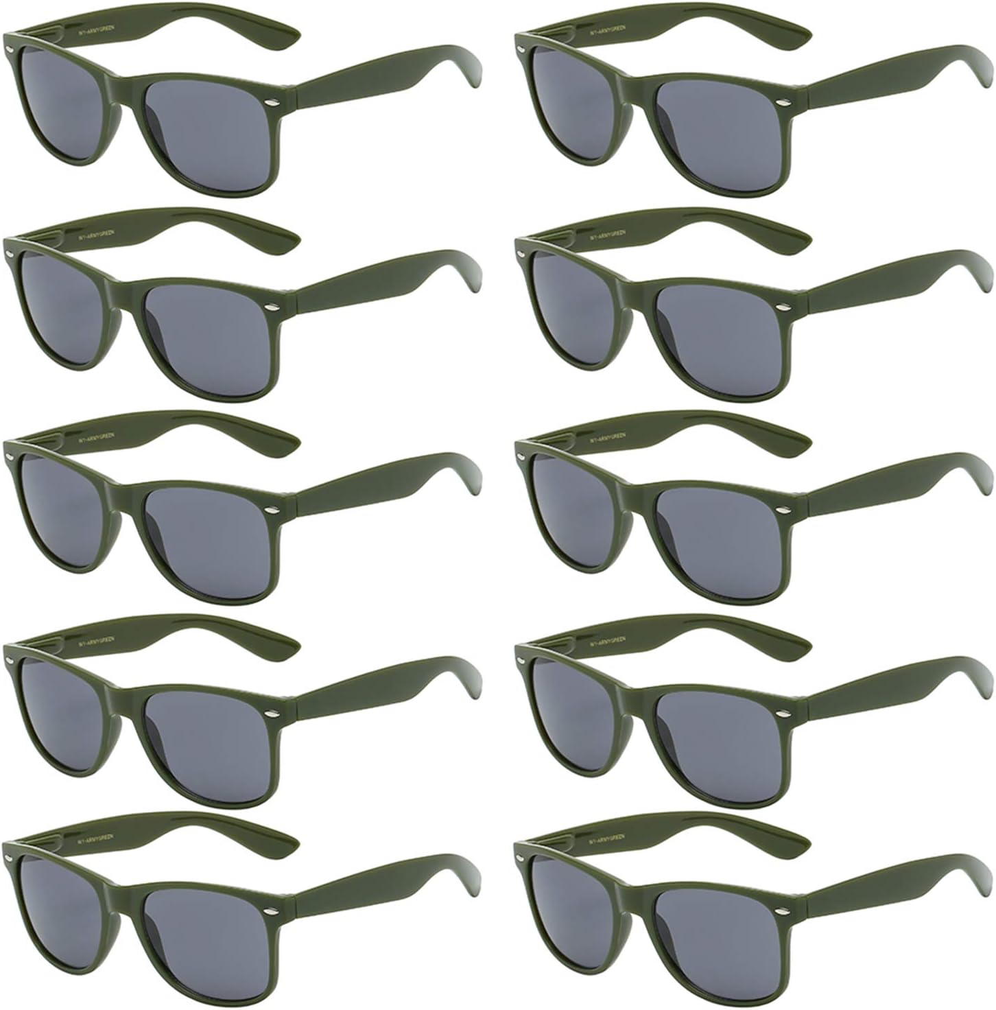 

Солнцезащитные очки с защитой от УФ-излучения для мужчин и женщин – легкие и прочные, унисекс, в стиле ретро 80-х, с гибкими шарнирами, упаковка из 10 штук Got Shades, Army Green | Smoke