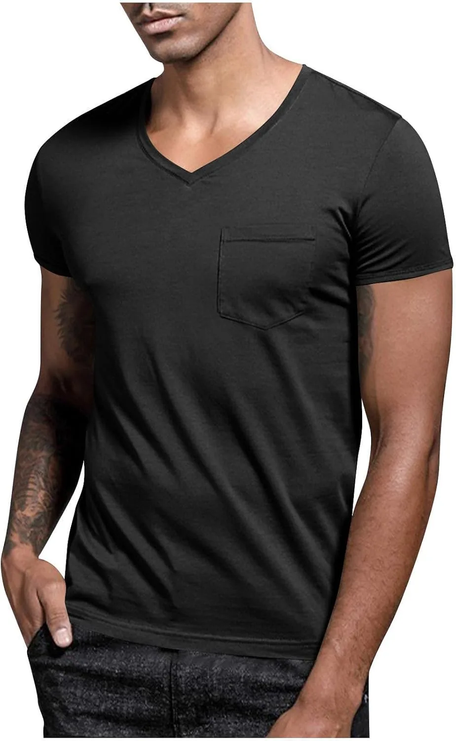 

Футболка с V-образным вырезом для мужчин, летняя, с карманом Sdeycui