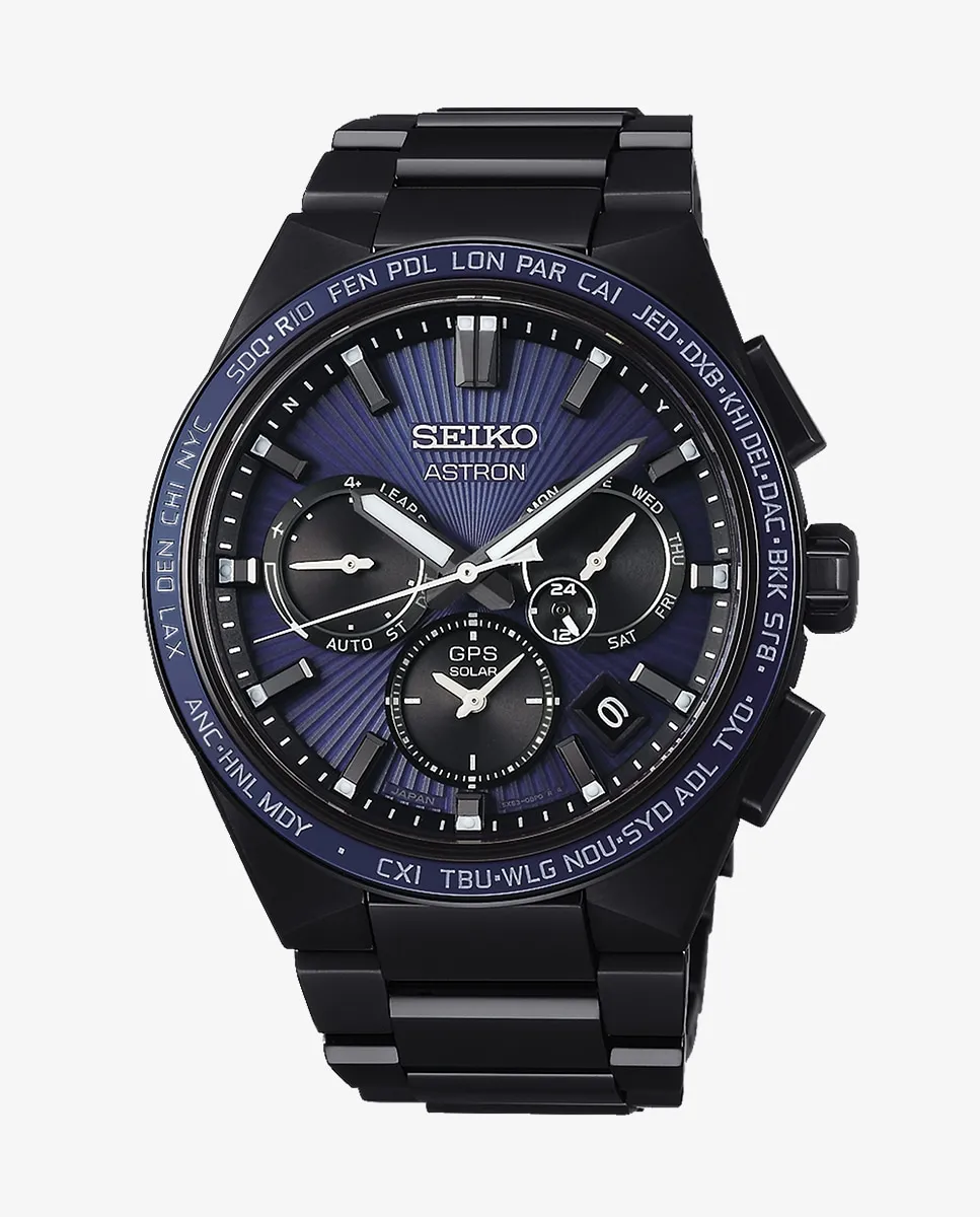 

Мужские часы Astron SSH121J1 из стали с черным ремешком Seiko, серебряный