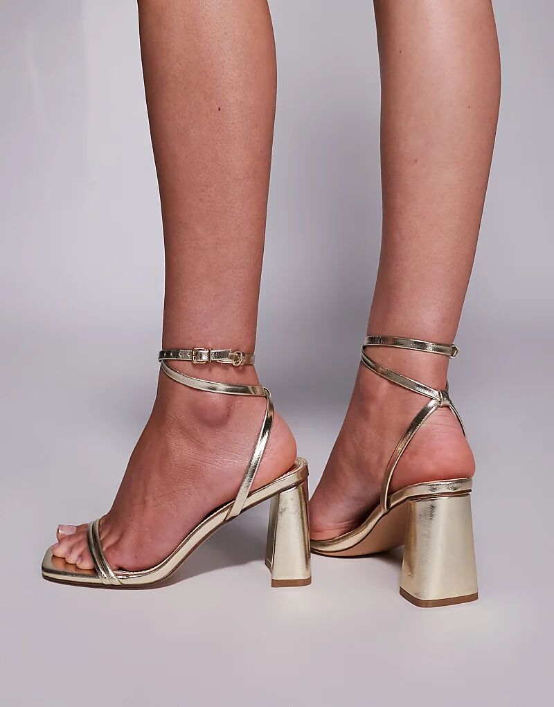 Босоножки Simmi London Bora на среднем каблуке с ремешками золотистого цвета SIMMI Shoes — фото 4