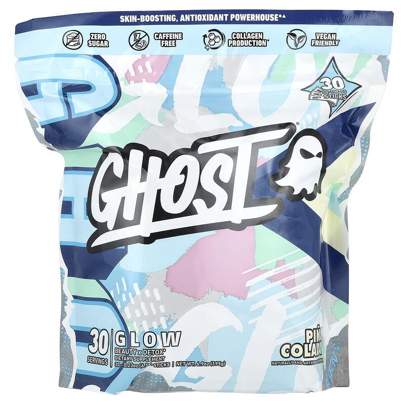 

Ghost, Glow, пина колада, 30 стиков по 6,5 г (0,23 унции)
