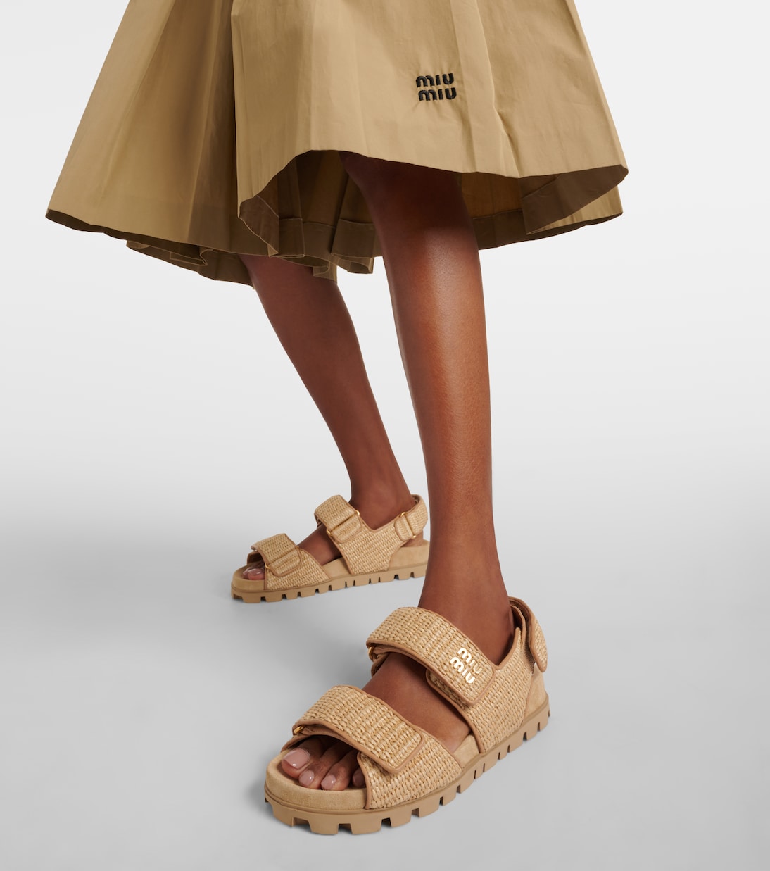 Лодочки из рафии с кожаной отделкой Logo Miu Miu, Naturale — фото 4
