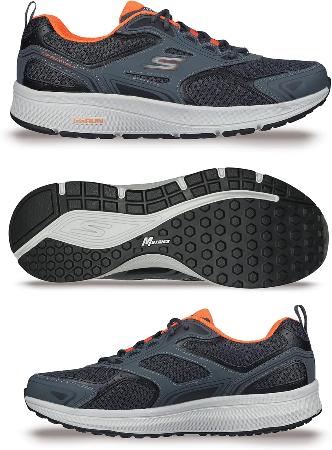 Мужские кроссовки Skechers Go Run Consistent - для бега и ходьбы, серый/оранжевый — фото 2
