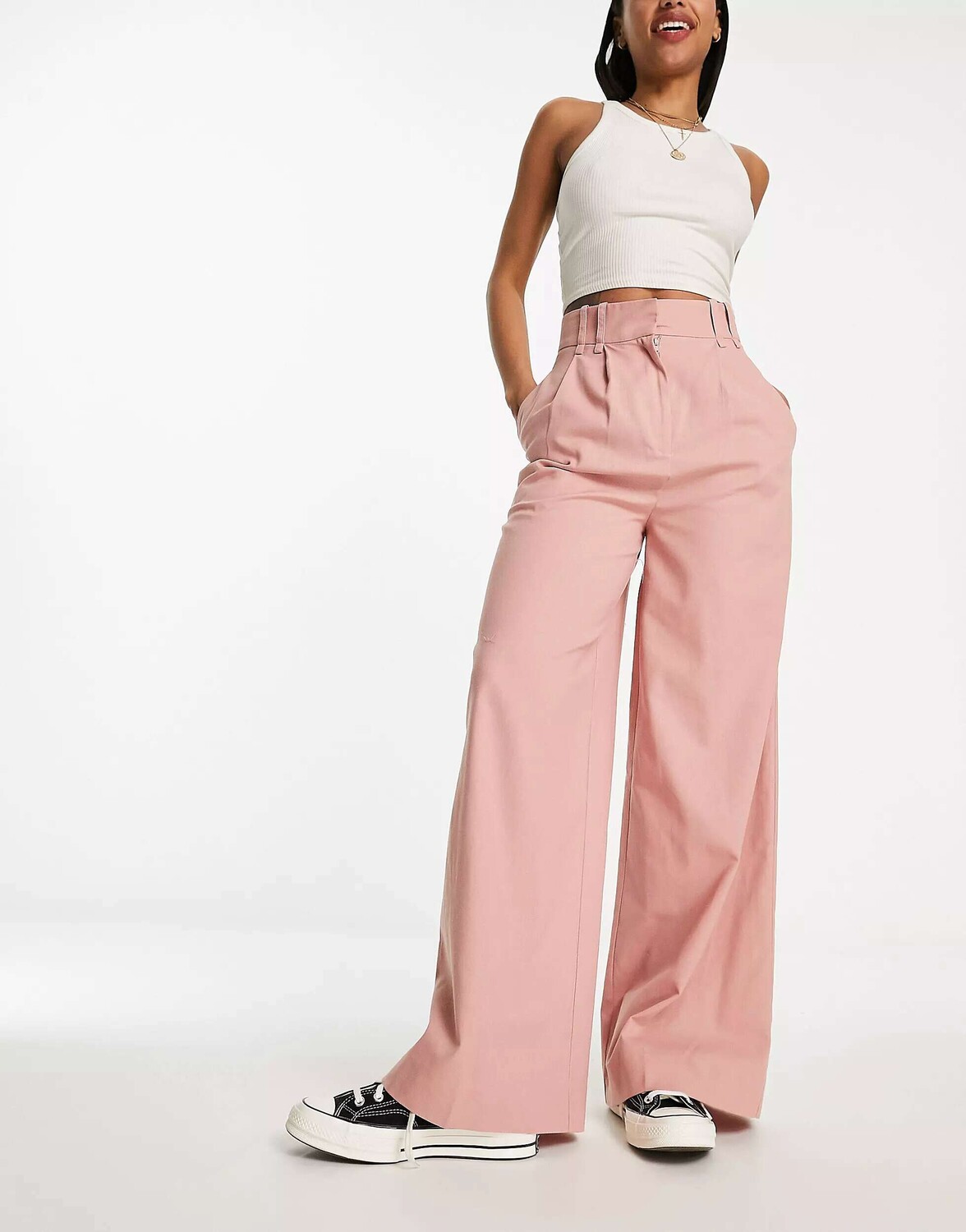 

Широкие льняные брюки пыльно-розового цвета ASOS, Розовый, Широкие льняные брюки пыльно-розового цвета ASOS