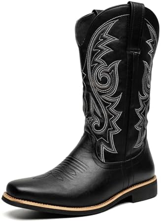 

Мужские ковбойские сапоги CHUUMEE с квадратным носком, модные сапоги, вышитая кожаная западная обувь, традиционные кантри-сапоги для мужчин, черный