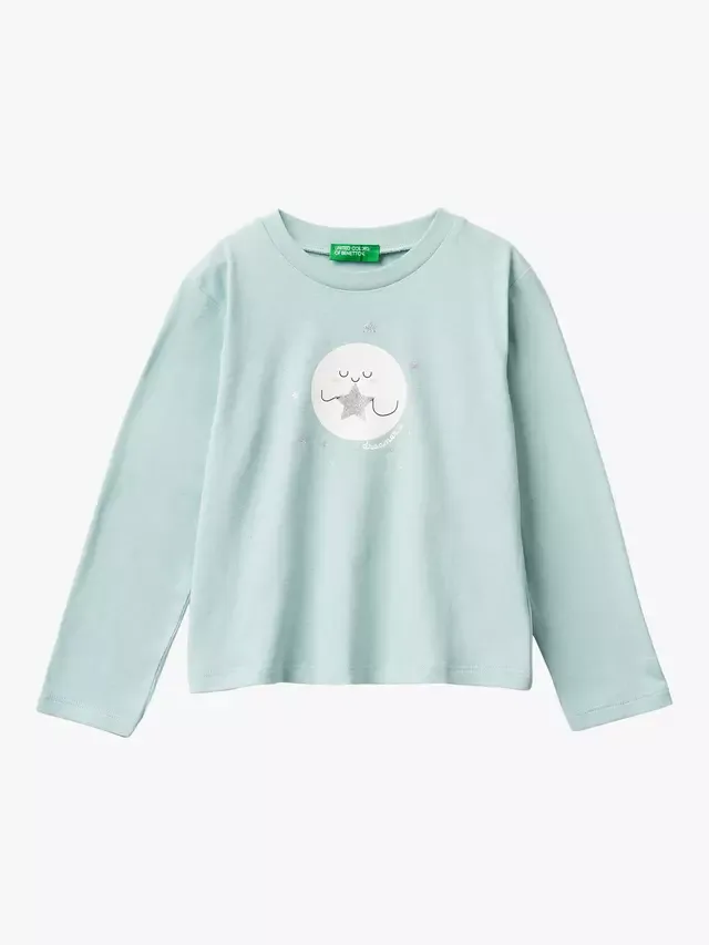 Детская хлопковая футболка с длинными рукавами, зеленая Benetton
