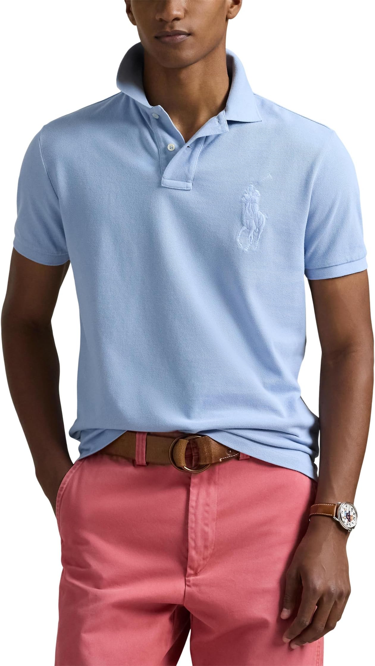 

Футболка Polo Ralph Lauren Custom Slim Fit Big Pony Mesh Polo Shirt, цвет Chambray Blue