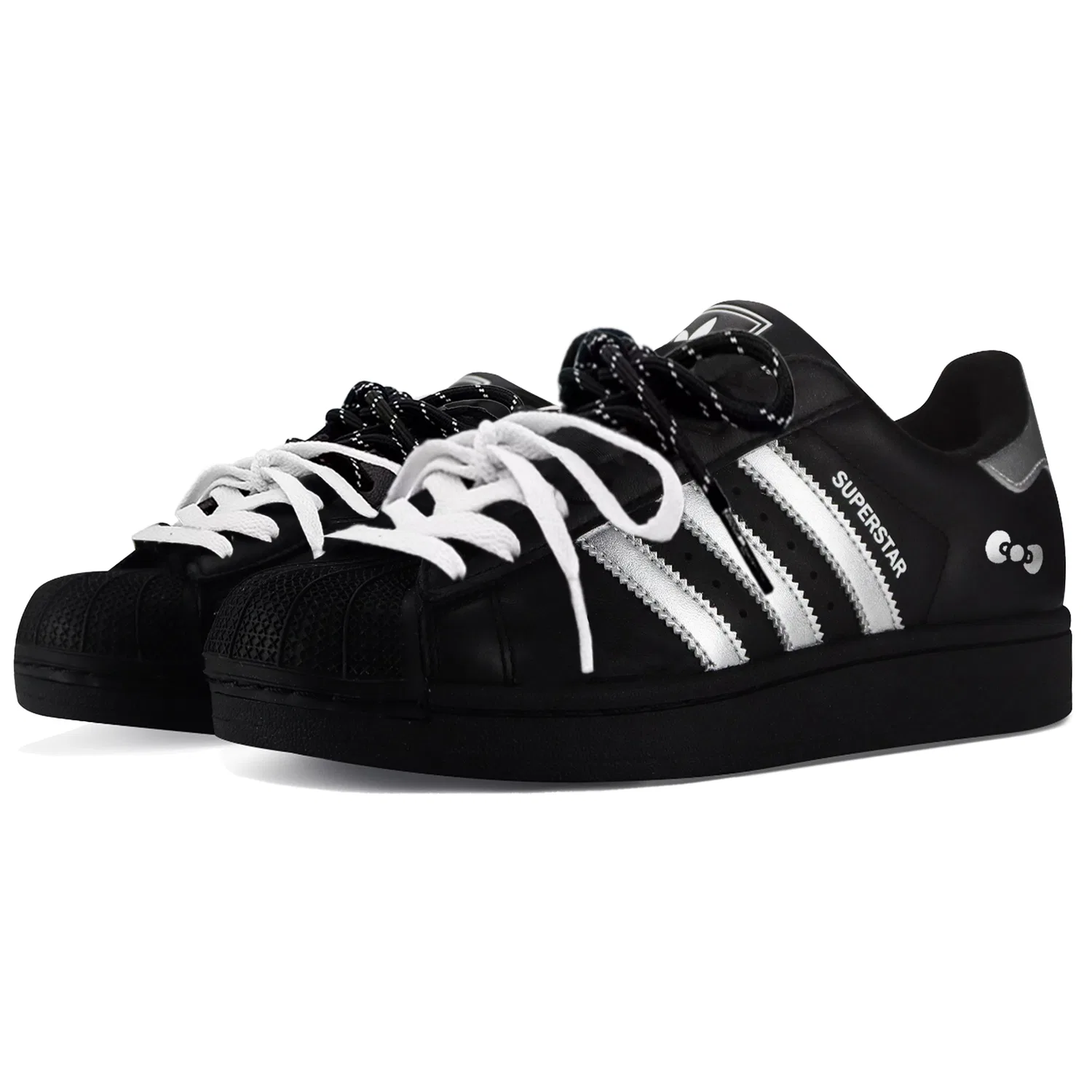 Кроссовки детские скейтбординговые Superstar 2 Shell Head Dark Night Angel Leather low top, черно-серебристые, унисекс Adidas Originals, Silver — фото 4